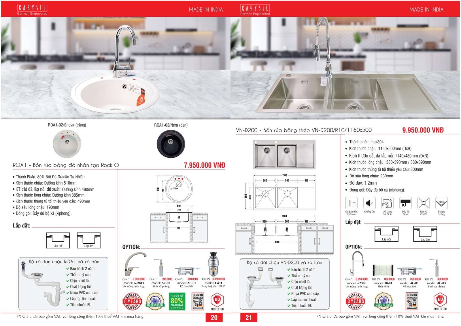 Bồn rửa chén CARYSIL Catalogue và Bảng giá mới nhất /Page 11